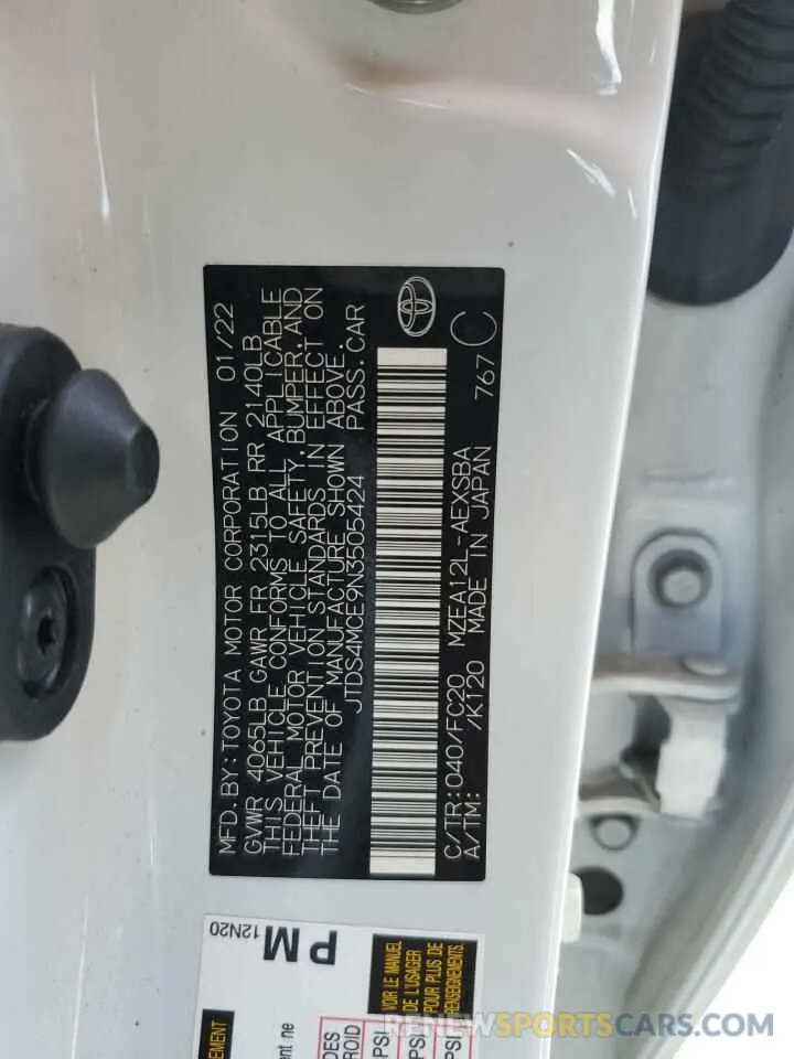 13 Photograph of a damaged car JTDS4MCE9N3505424 TOYOTA COROLLA 2022