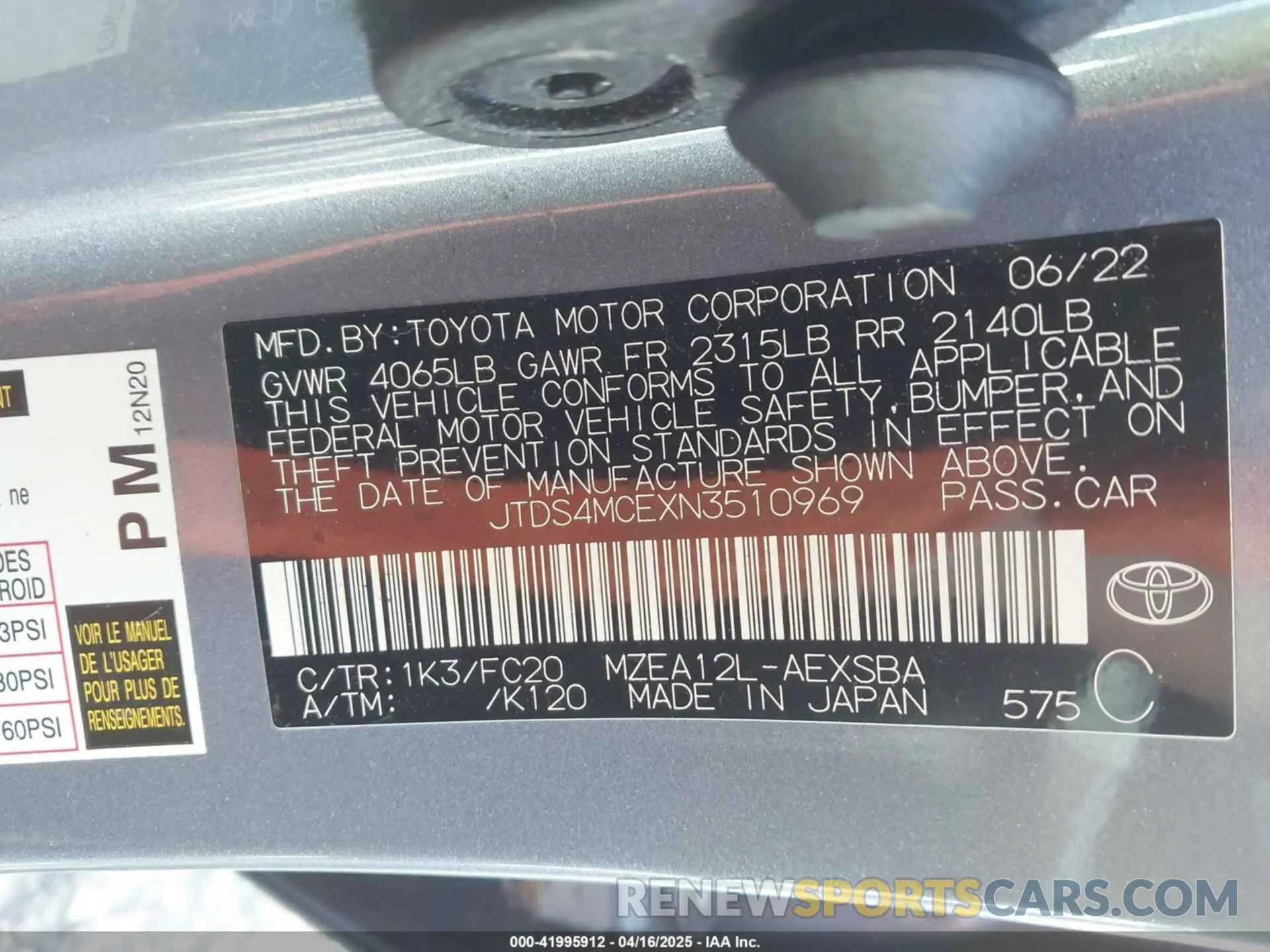9 Photograph of a damaged car JTDS4MCEXN3510969 TOYOTA COROLLA 2022