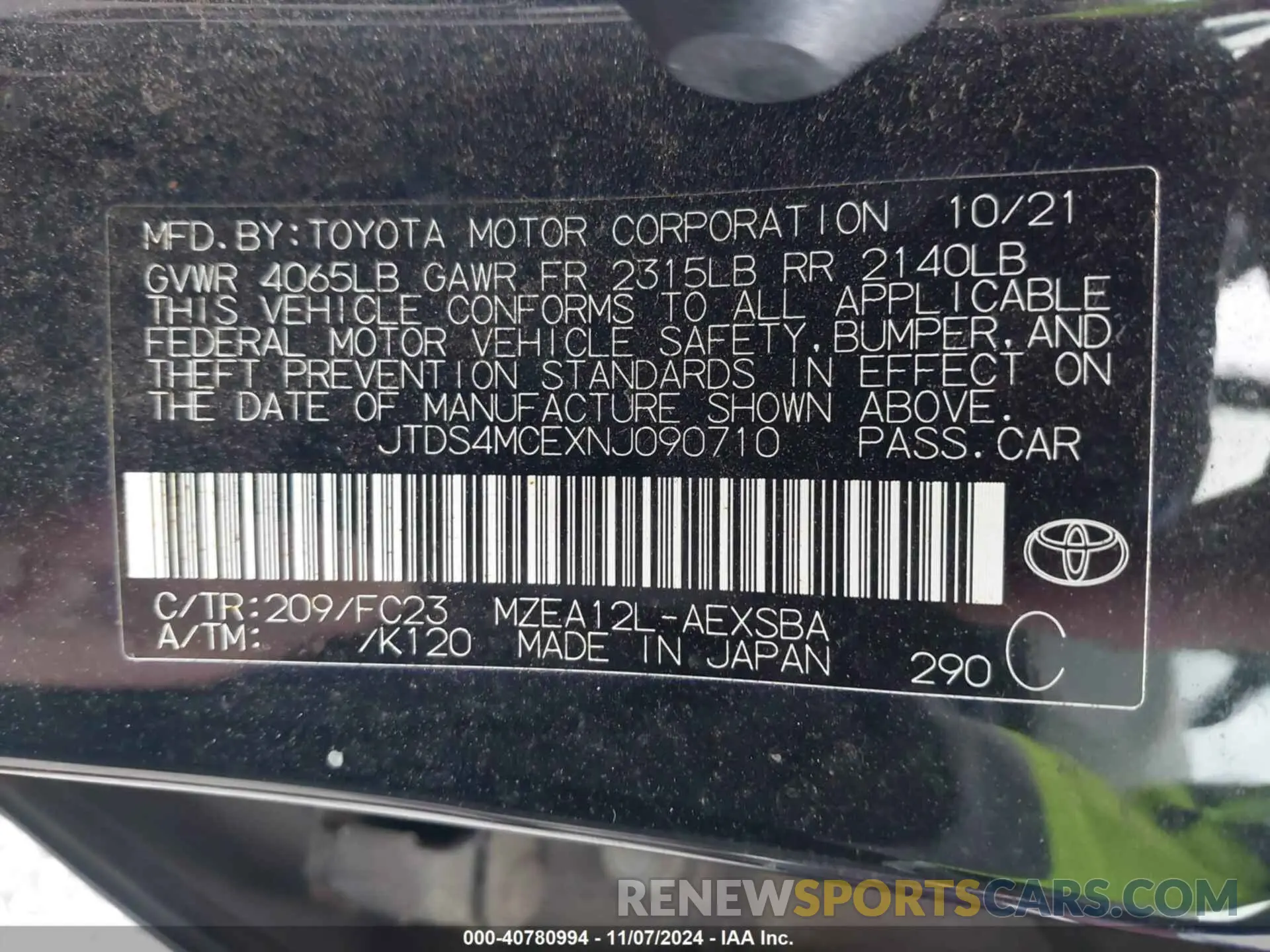 9 Photograph of a damaged car JTDS4MCEXNJ090710 TOYOTA COROLLA 2022