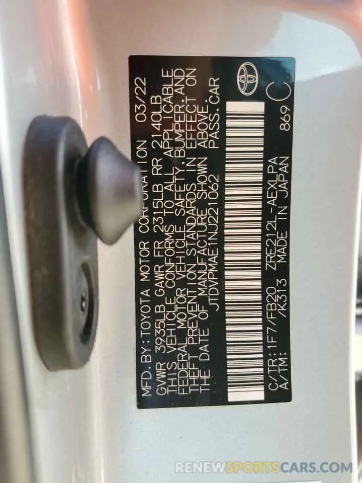 13 Фотография поврежденного автомобиля JTDVPMAE1NJ221062 TOYOTA COROLLA 2022