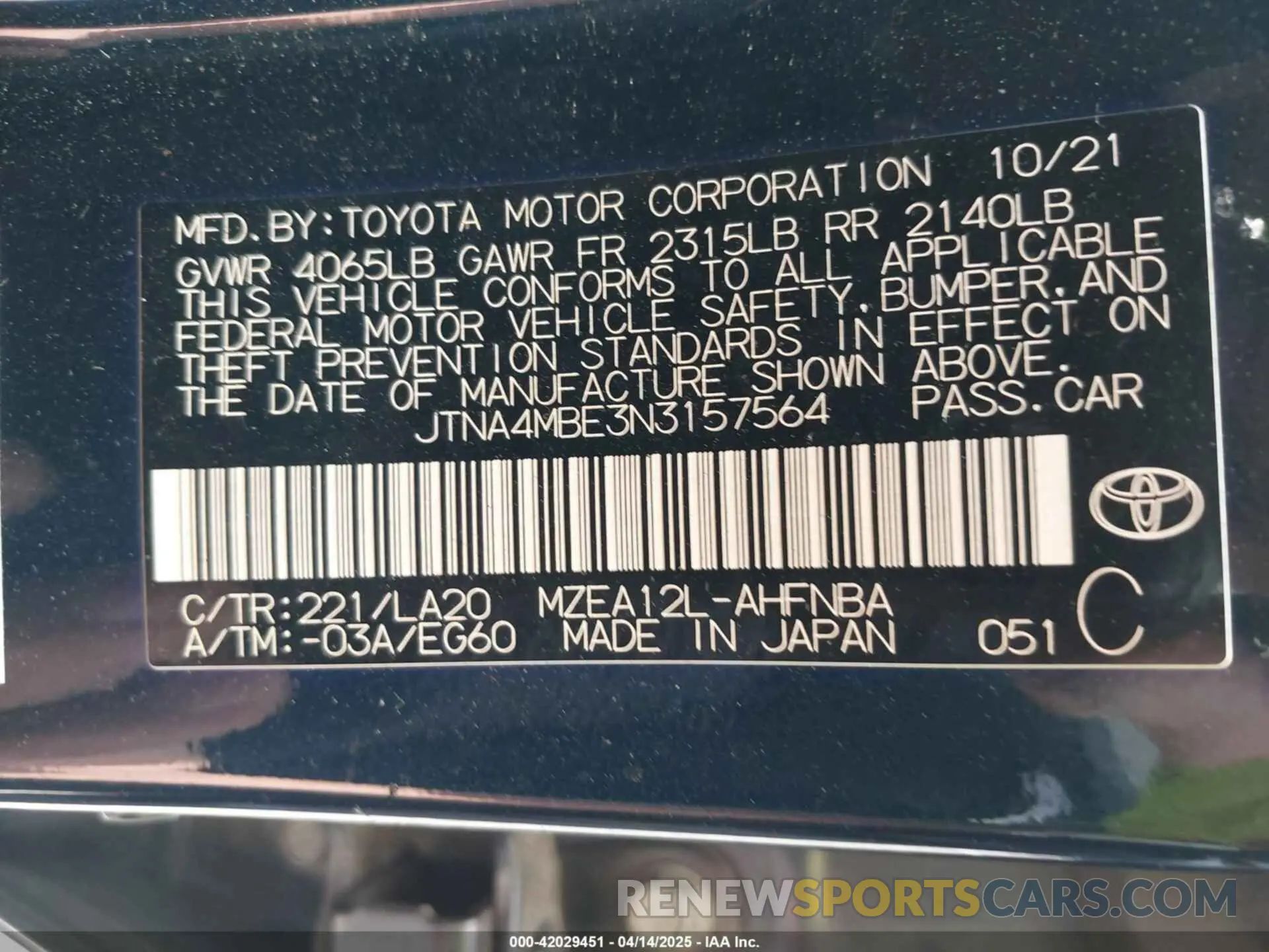 9 Photograph of a damaged car JTNA4MBE3N3157564 TOYOTA COROLLA 2022