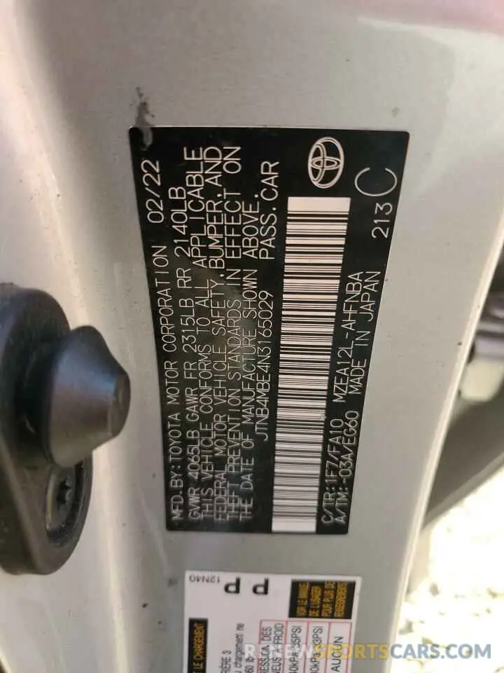 12 Фотография поврежденного автомобиля JTNB4MBE4N3165029 TOYOTA COROLLA 2022