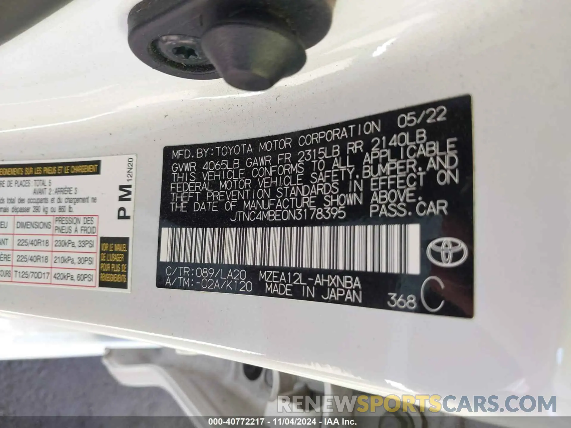 9 Фотография поврежденного автомобиля JTNC4MBE0N3178395 TOYOTA COROLLA 2022