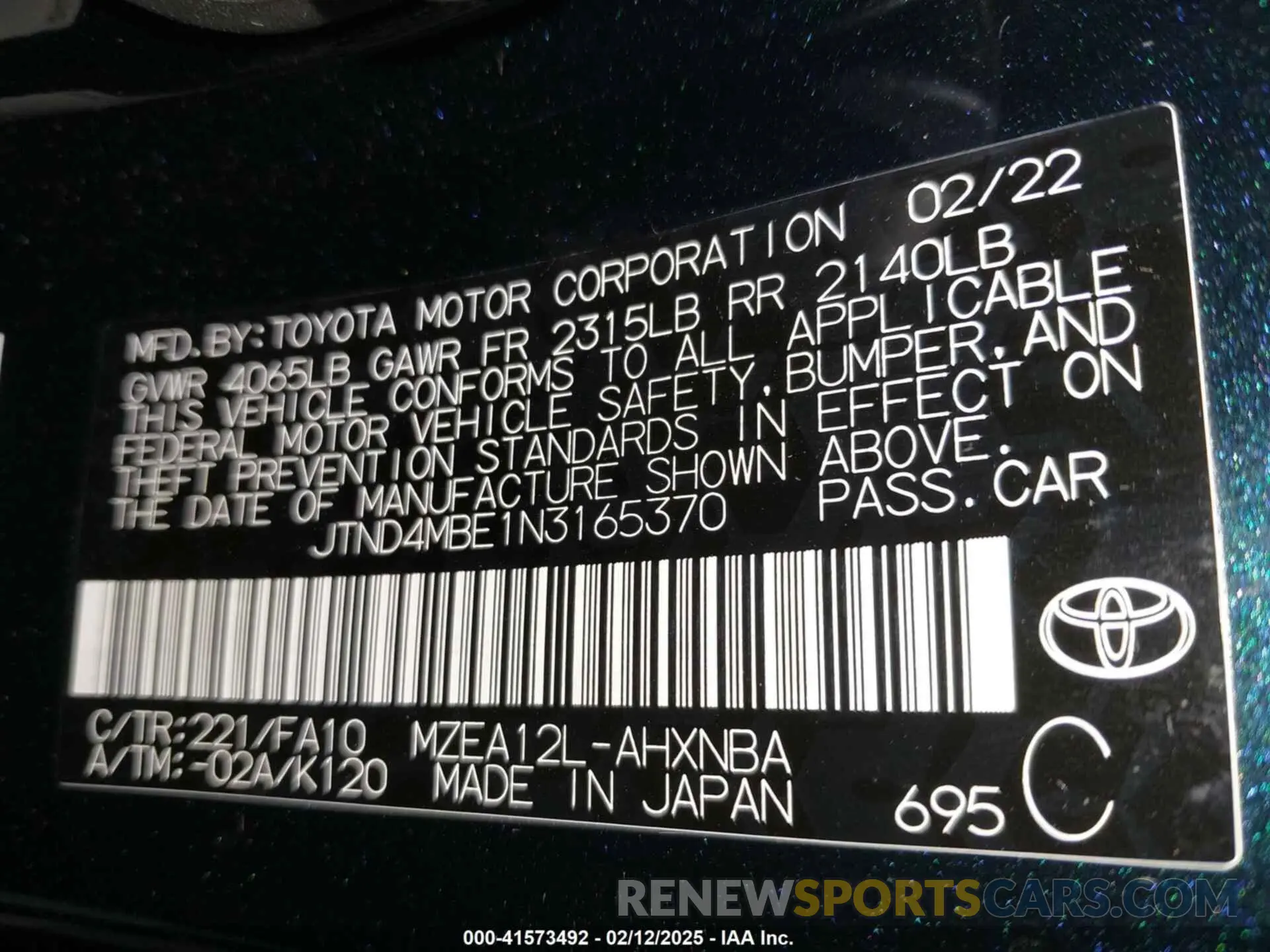 9 Photograph of a damaged car JTND4MBE1N3165370 TOYOTA COROLLA 2022