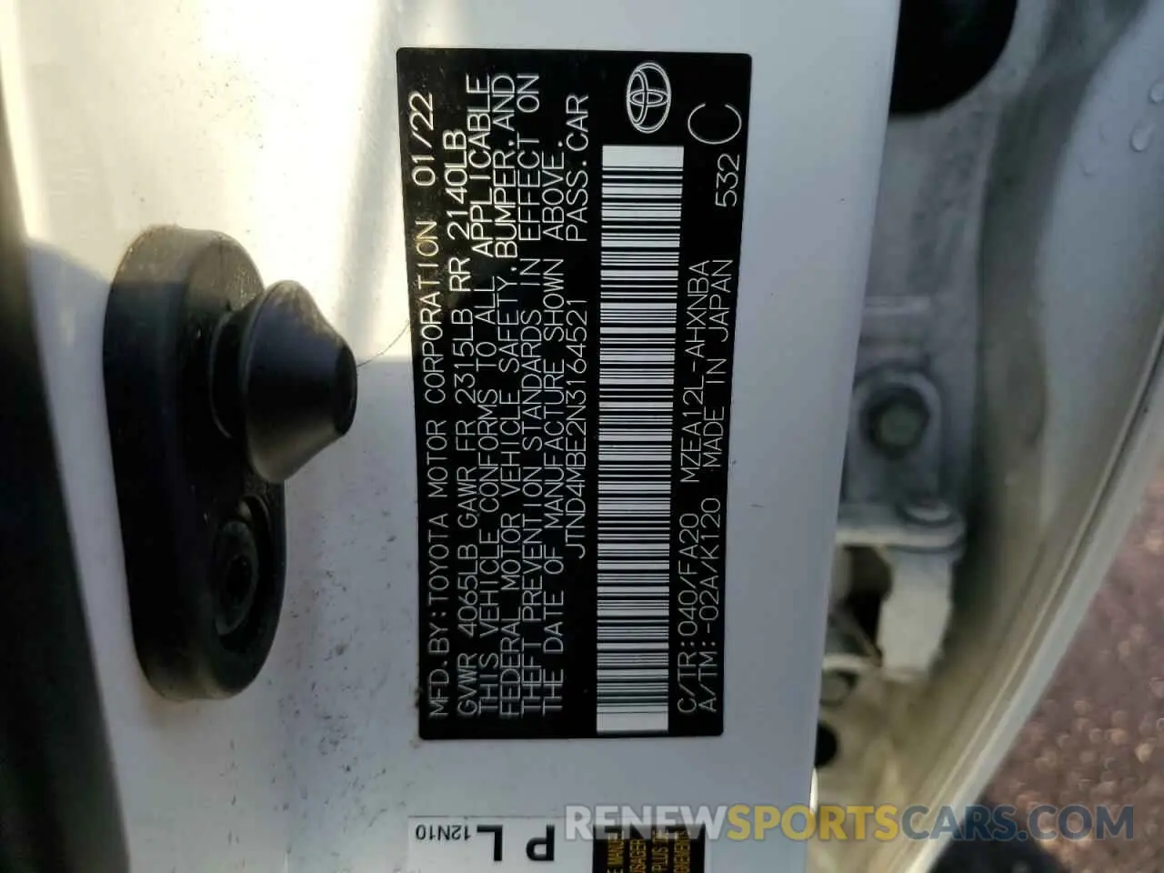 12 Photograph of a damaged car JTND4MBE2N3164521 TOYOTA COROLLA 2022