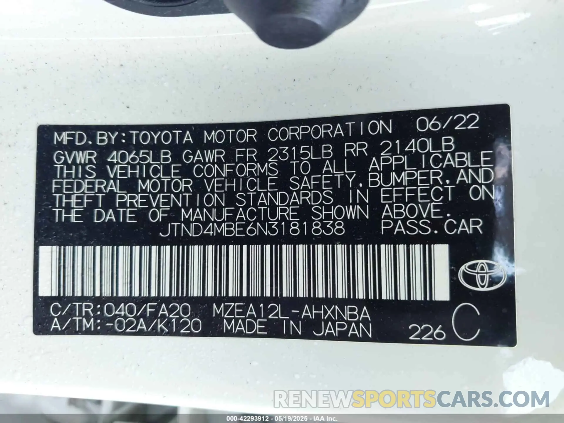 9 Photograph of a damaged car JTND4MBE6N3181838 TOYOTA COROLLA 2022