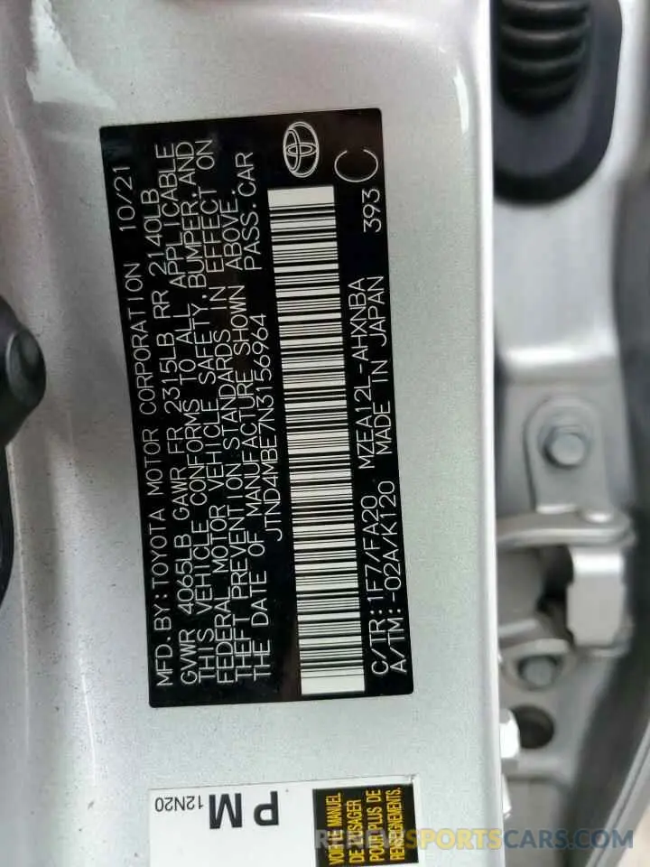 13 Photograph of a damaged car JTND4MBE7N3156964 TOYOTA COROLLA 2022