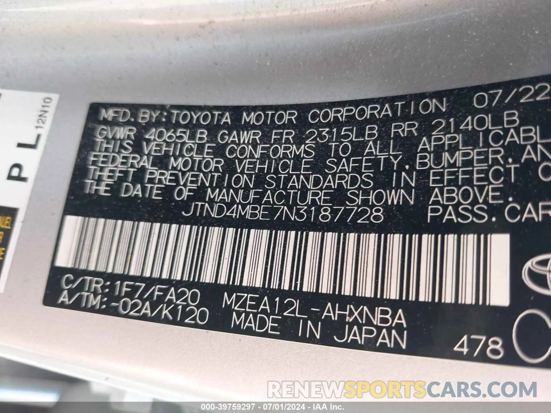 9 Photograph of a damaged car JTND4MBE7N3187728 TOYOTA COROLLA 2022