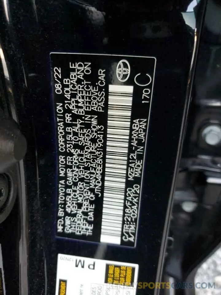 13 Фотография поврежденного автомобиля JTND4MBE8N3190413 TOYOTA COROLLA 2022