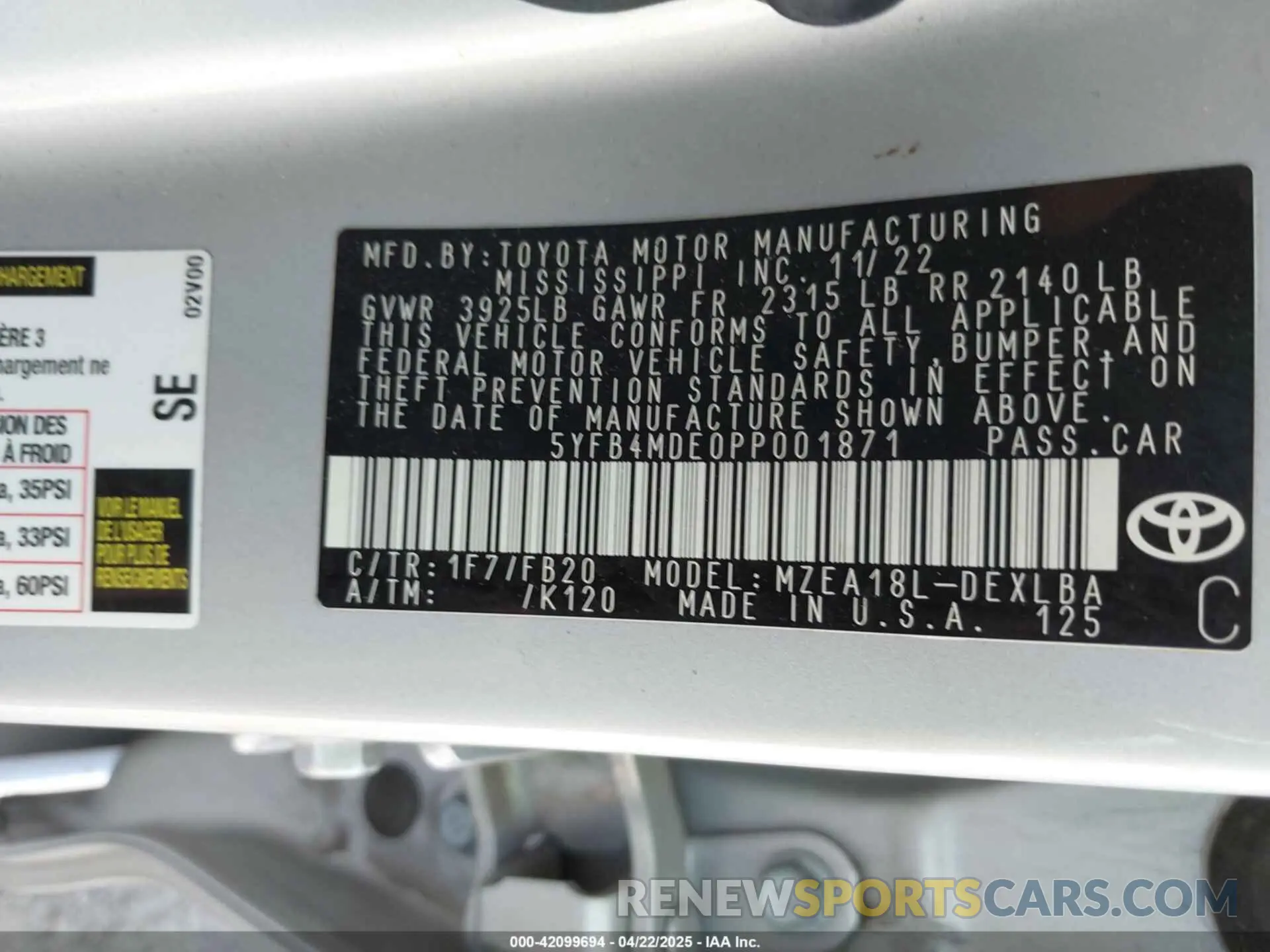 9 Фотография поврежденного автомобиля 5YFB4MDE0PP001871 TOYOTA COROLLA 2023
