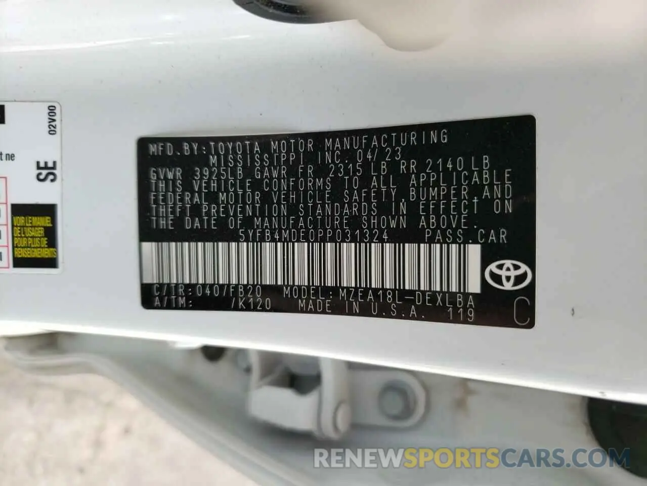 13 Фотография поврежденного автомобиля 5YFB4MDE0PP031324 TOYOTA COROLLA 2023