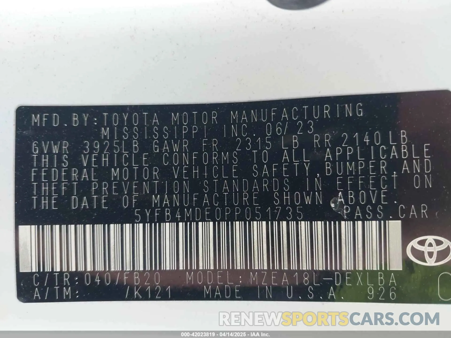 9 Фотография поврежденного автомобиля 5YFB4MDE0PP051735 TOYOTA COROLLA 2023