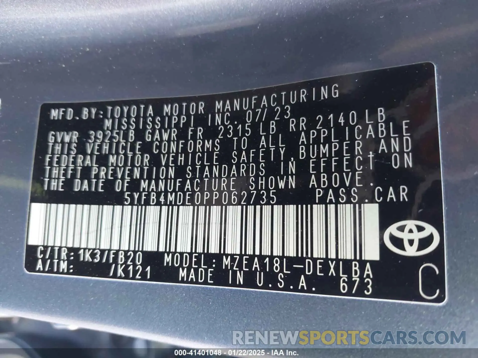 9 Photograph of a damaged car 5YFB4MDE0PP062735 TOYOTA COROLLA 2023