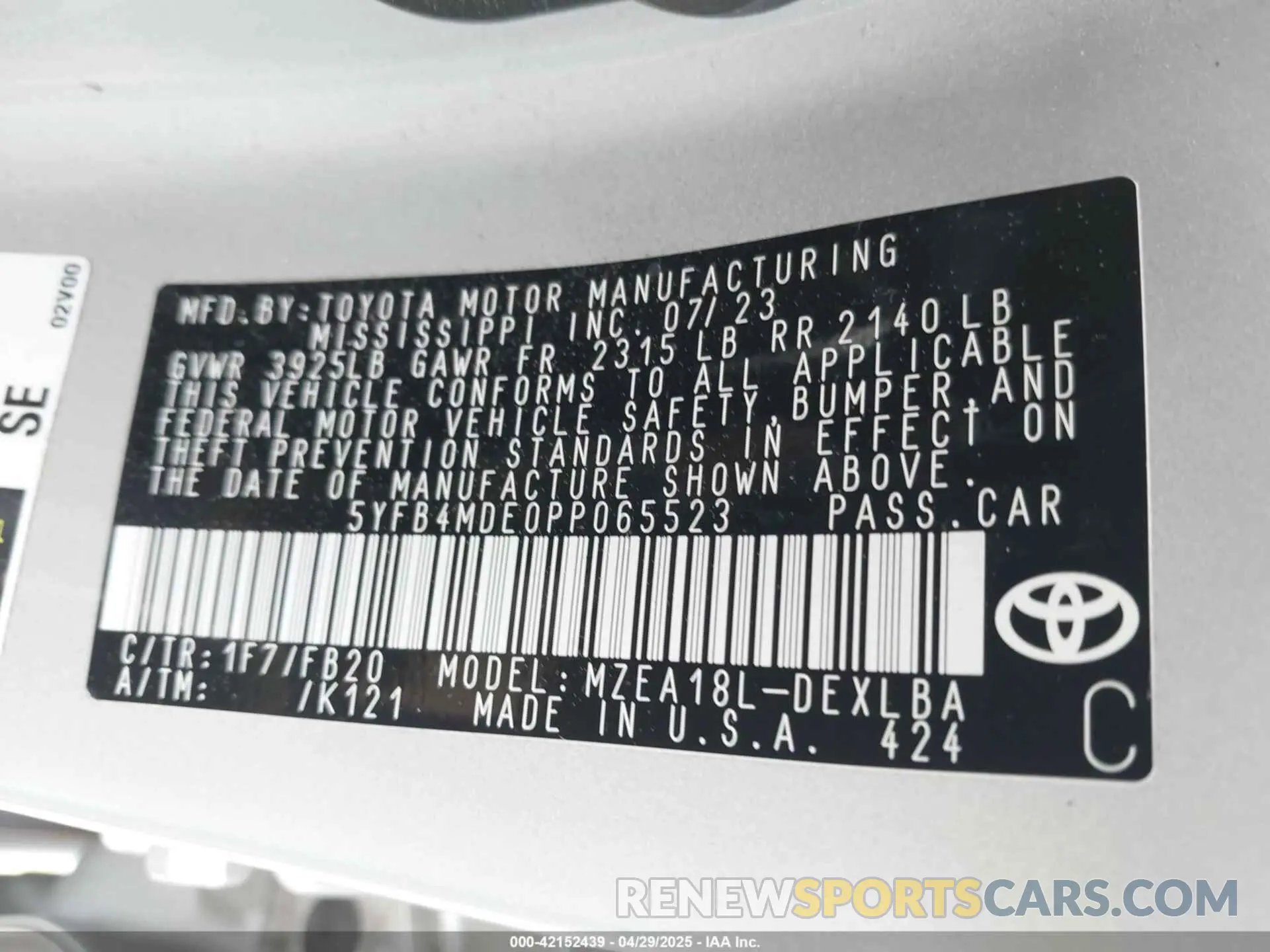 9 Фотография поврежденного автомобиля 5YFB4MDE0PP065523 TOYOTA COROLLA 2023