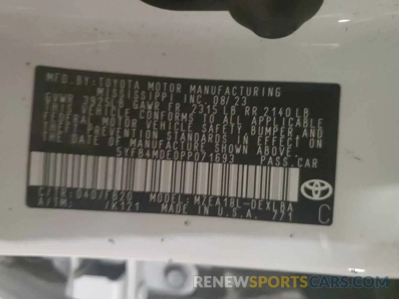 12 Фотография поврежденного автомобиля 5YFB4MDE0PP071693 TOYOTA COROLLA 2023