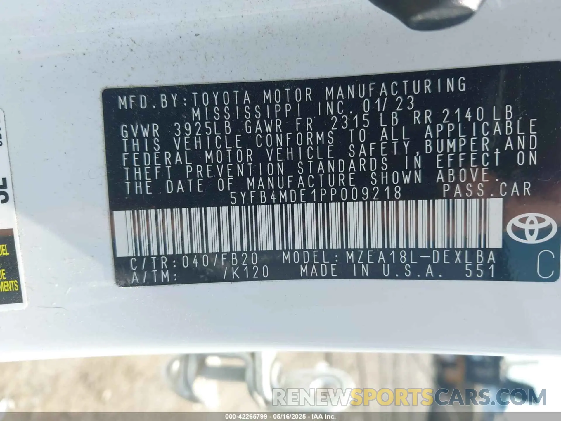 9 Photograph of a damaged car 5YFB4MDE1PP009218 TOYOTA COROLLA 2023