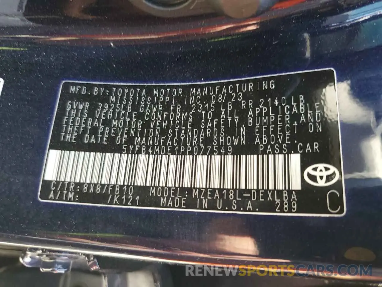 14 Photograph of a damaged car 5YFB4MDE1PP077549 TOYOTA COROLLA 2023