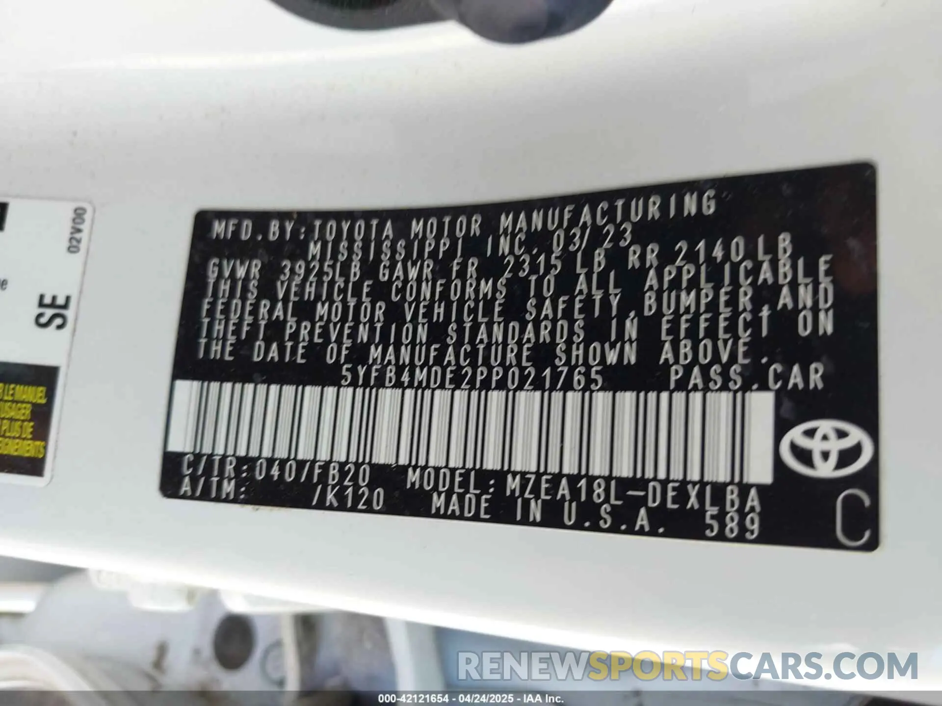9 Photograph of a damaged car 5YFB4MDE2PP021765 TOYOTA COROLLA 2023