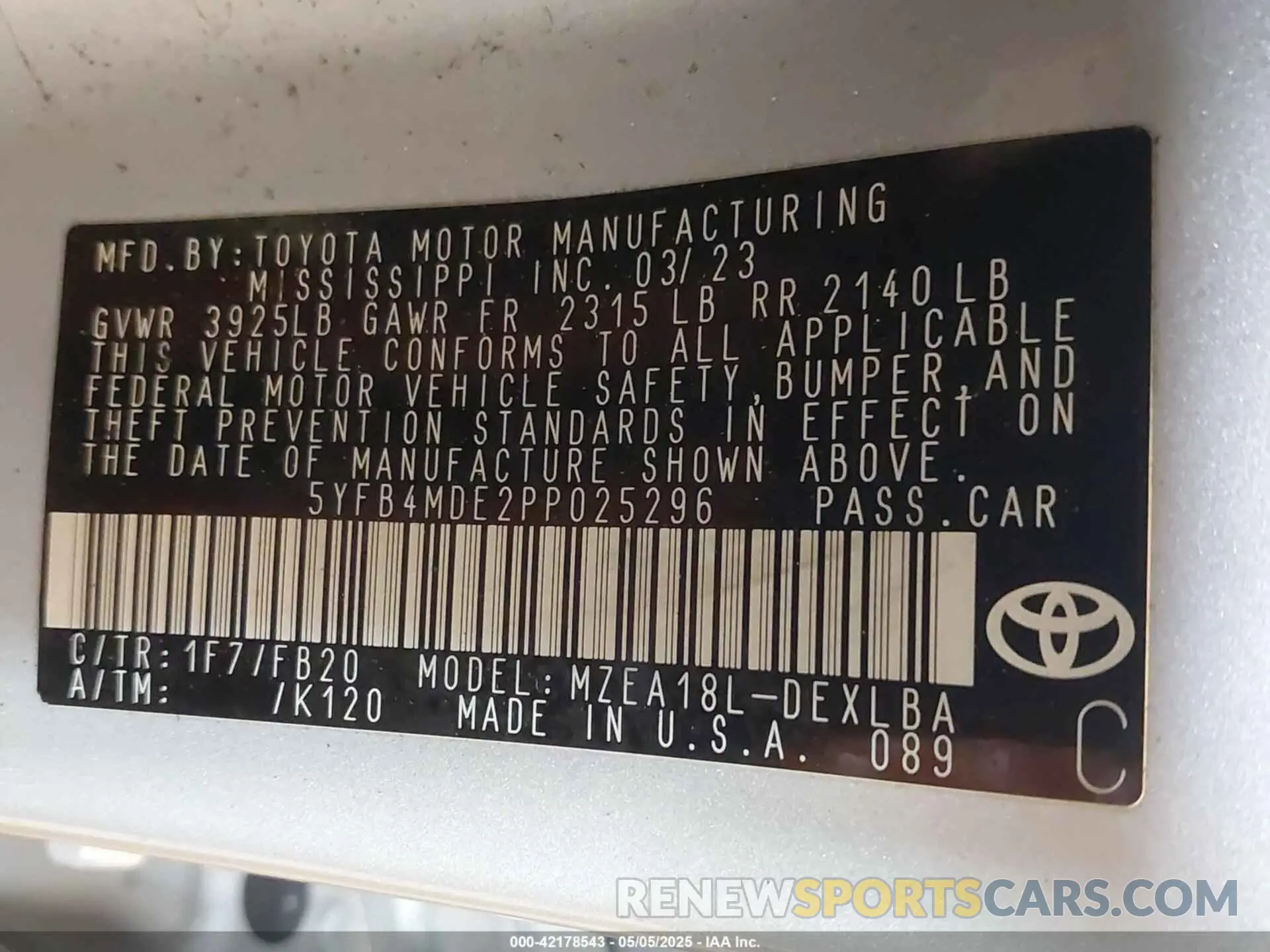 9 Фотография поврежденного автомобиля 5YFB4MDE2PP025296 TOYOTA COROLLA 2023