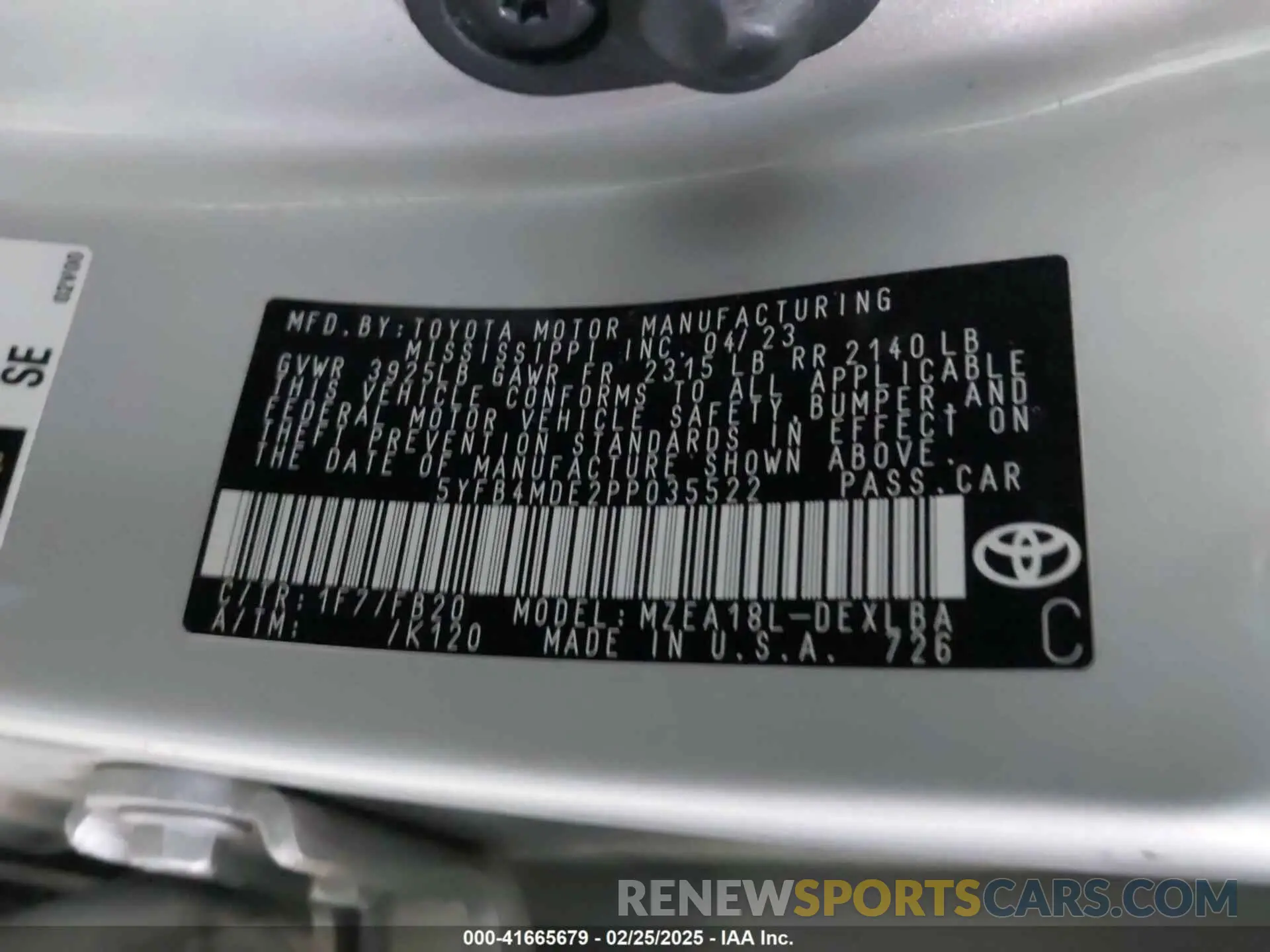 9 Photograph of a damaged car 5YFB4MDE2PP035522 TOYOTA COROLLA 2023