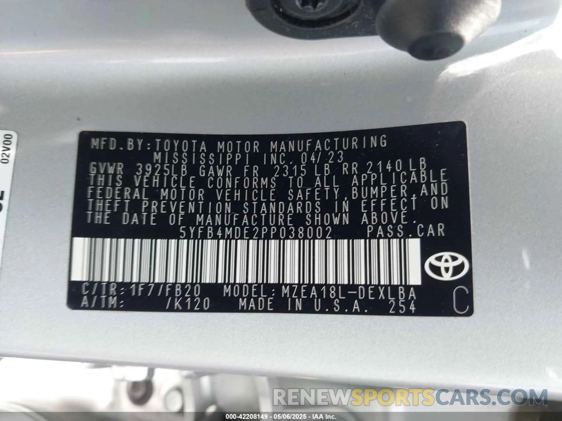 9 Фотография поврежденного автомобиля 5YFB4MDE2PP038002 TOYOTA COROLLA 2023