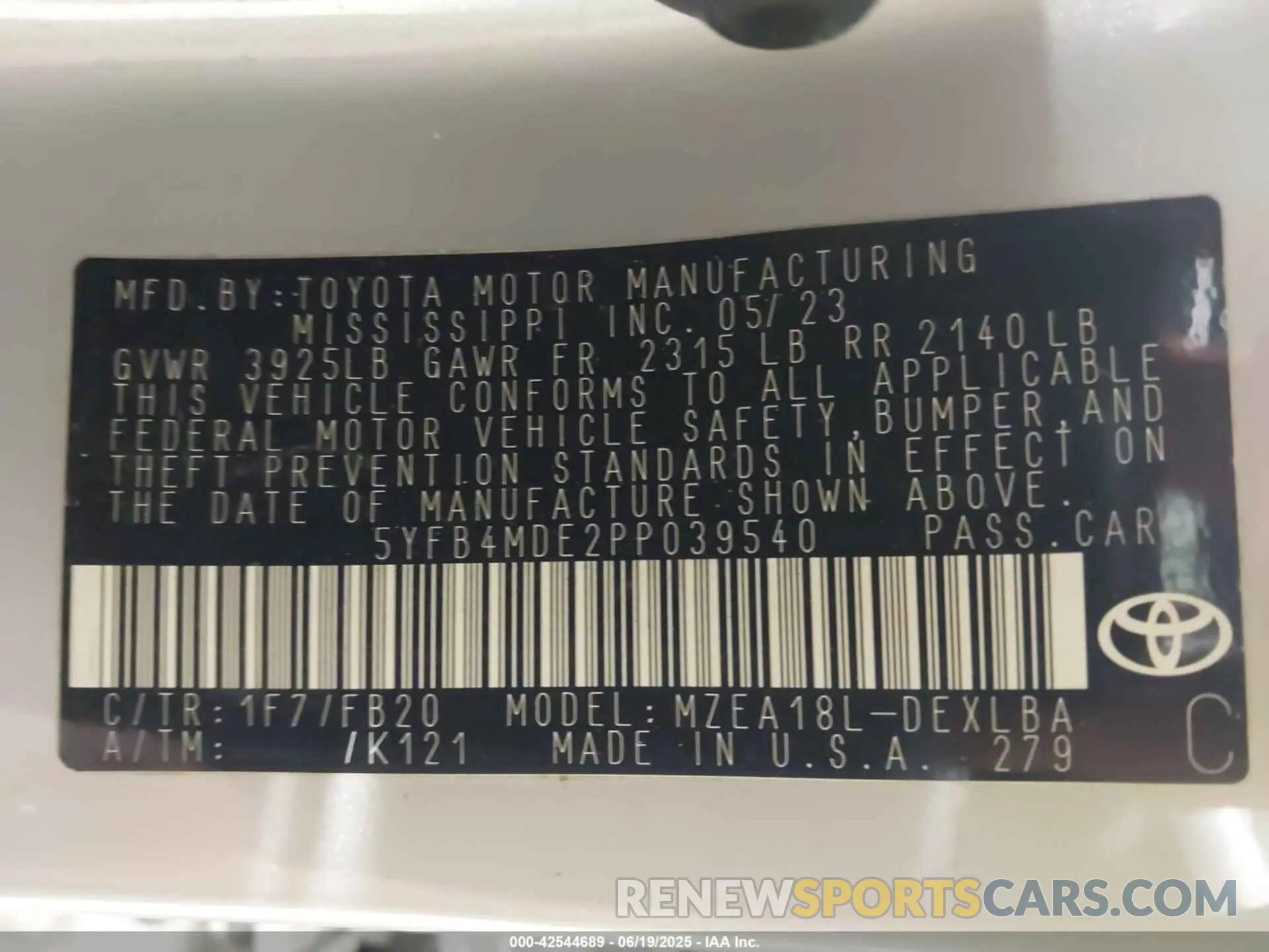 9 Фотография поврежденного автомобиля 5YFB4MDE2PP039540 TOYOTA COROLLA 2023