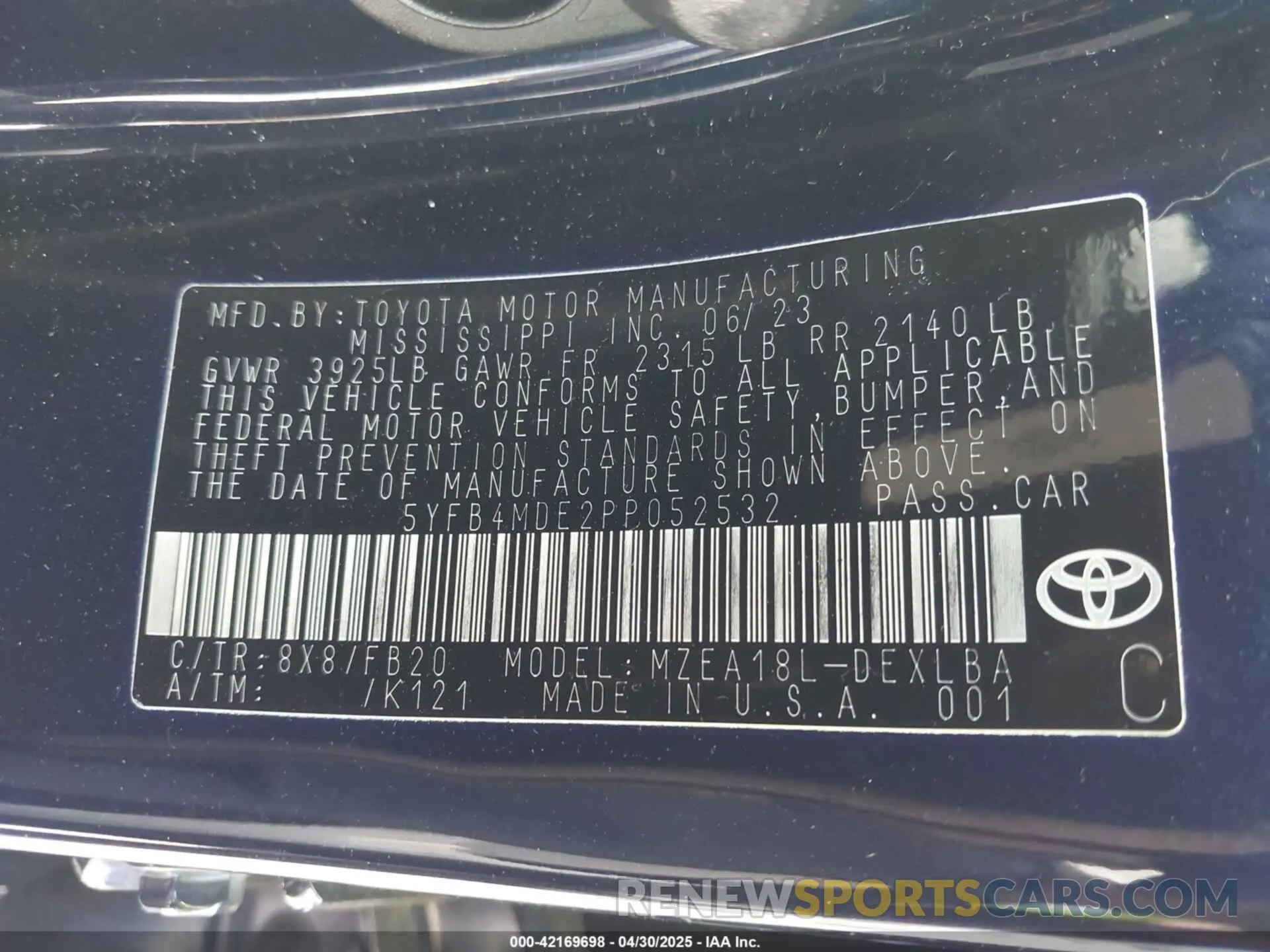 9 Фотография поврежденного автомобиля 5YFB4MDE2PP052532 TOYOTA COROLLA 2023