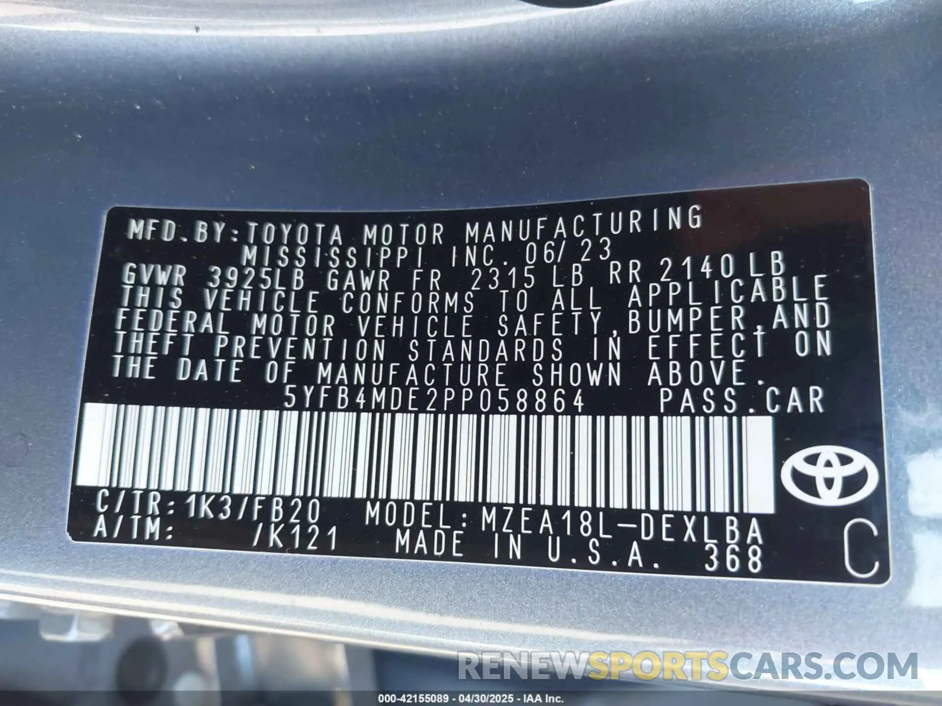 9 Photograph of a damaged car 5YFB4MDE2PP058864 TOYOTA COROLLA 2023