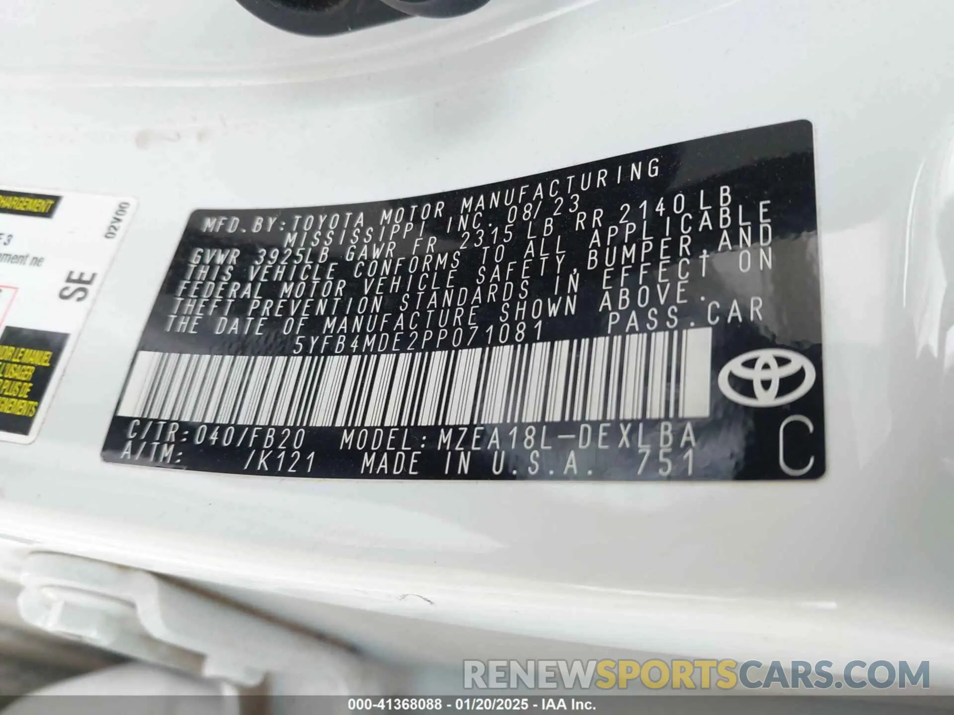 9 Photograph of a damaged car 5YFB4MDE2PP071081 TOYOTA COROLLA 2023