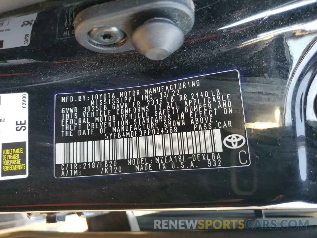 12 Photograph of a damaged car 5YFB4MDE3PP004568 TOYOTA COROLLA 2023