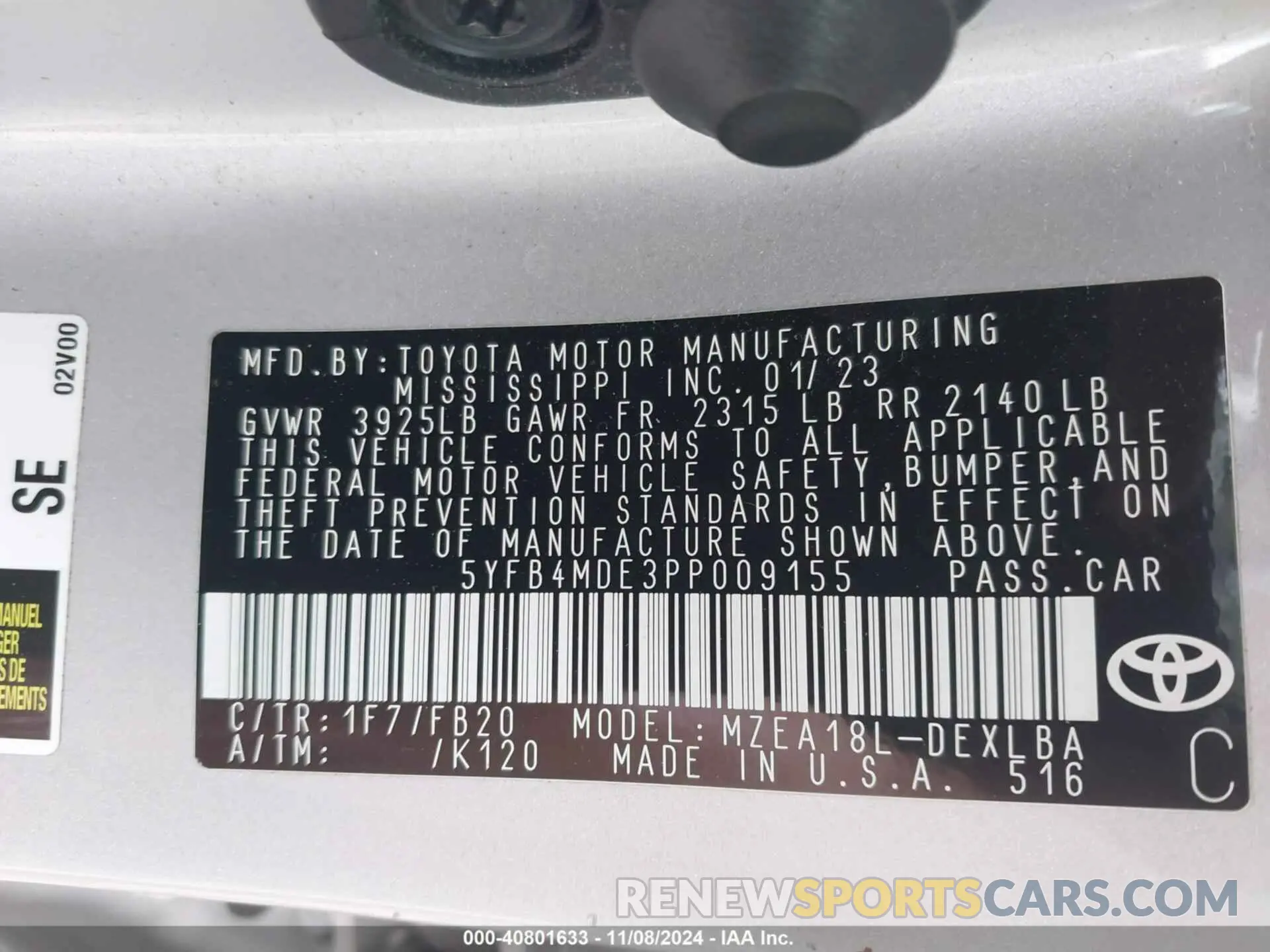 9 Photograph of a damaged car 5YFB4MDE3PP009155 TOYOTA COROLLA 2023