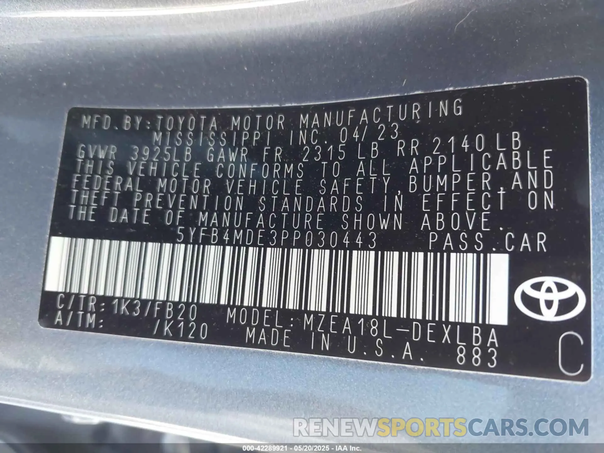 9 Фотография поврежденного автомобиля 5YFB4MDE3PP030443 TOYOTA COROLLA 2023