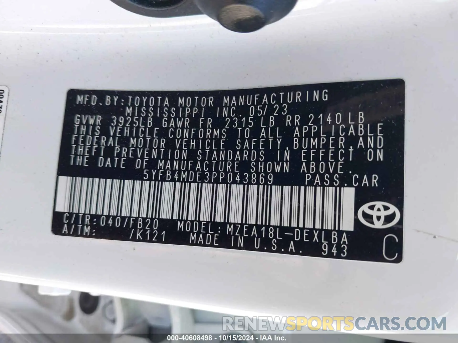 9 Photograph of a damaged car 5YFB4MDE3PP043869 TOYOTA COROLLA 2023