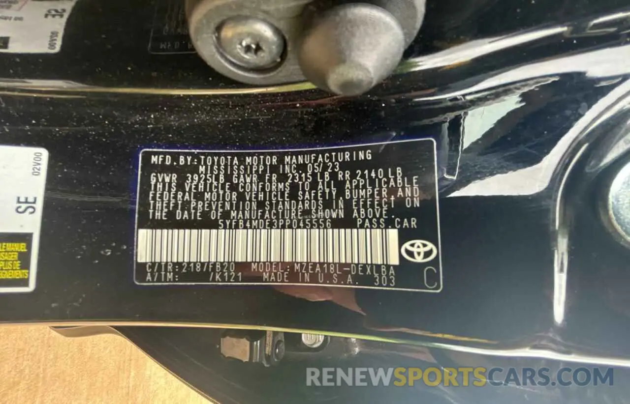 10 Photograph of a damaged car 5YFB4MDE3PP045556 TOYOTA COROLLA 2023