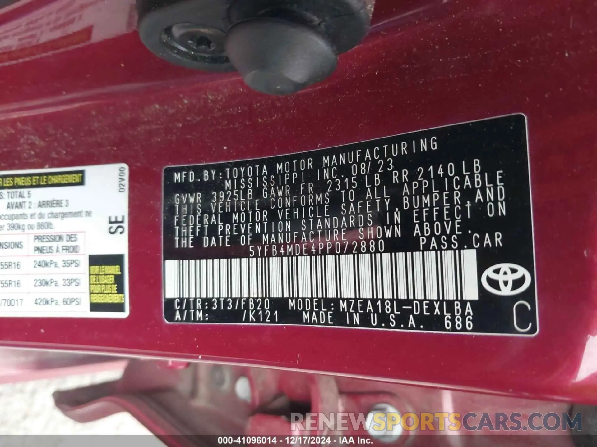 9 Фотография поврежденного автомобиля 5YFB4MDE4PP072880 TOYOTA COROLLA 2023