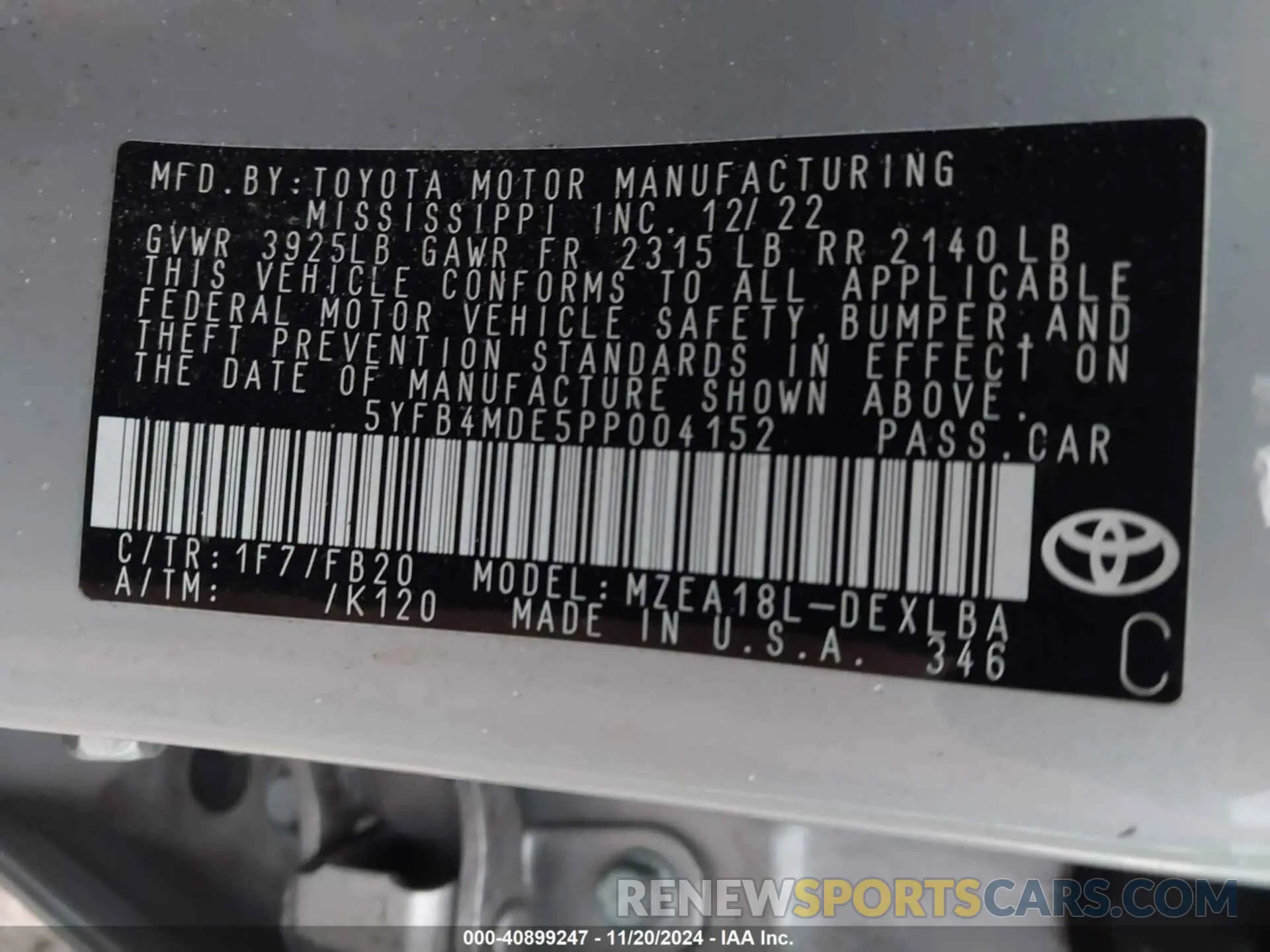 9 Фотография поврежденного автомобиля 5YFB4MDE5PP004152 TOYOTA COROLLA 2023