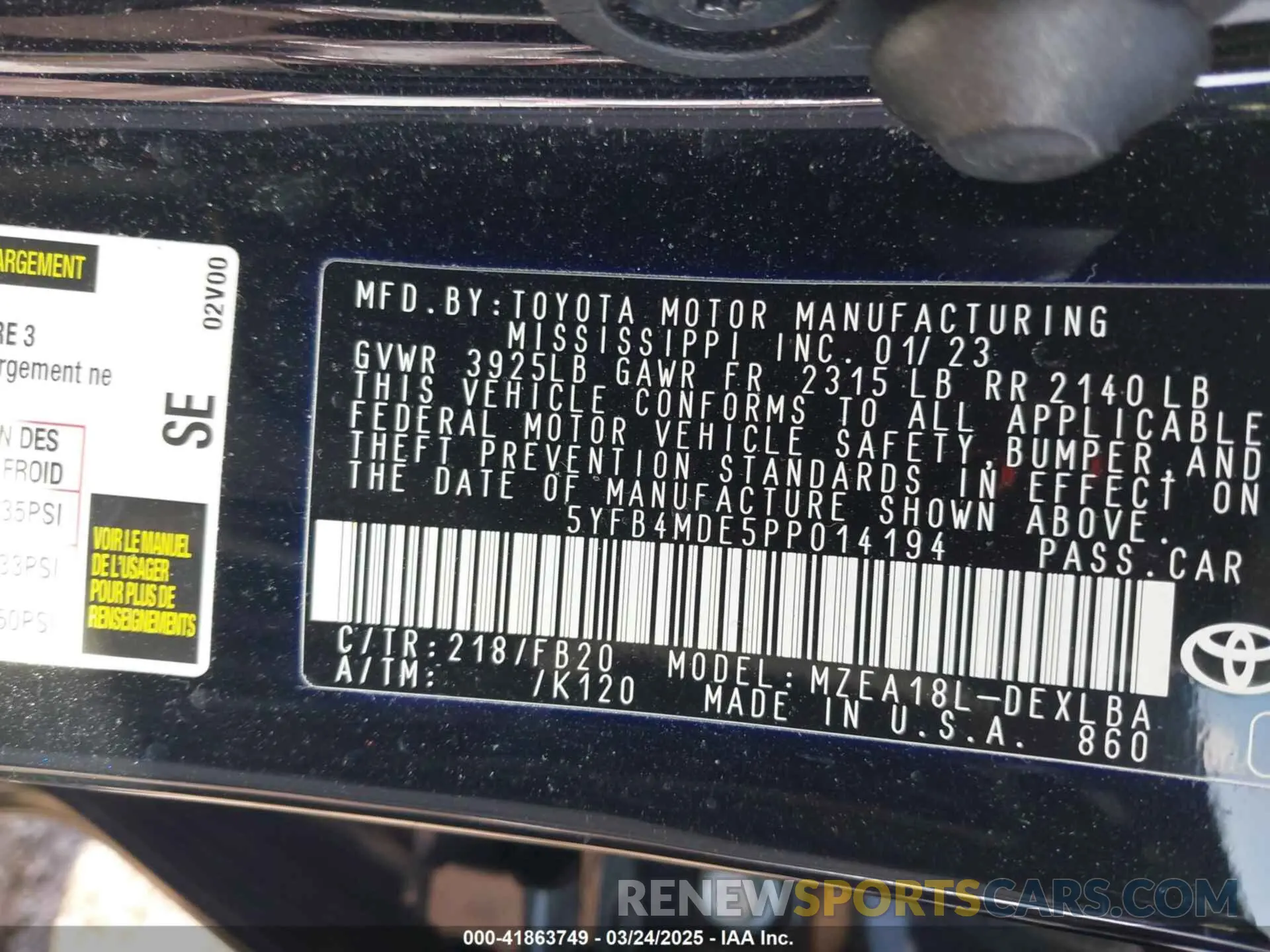 9 Фотография поврежденного автомобиля 5YFB4MDE5PP014194 TOYOTA COROLLA 2023