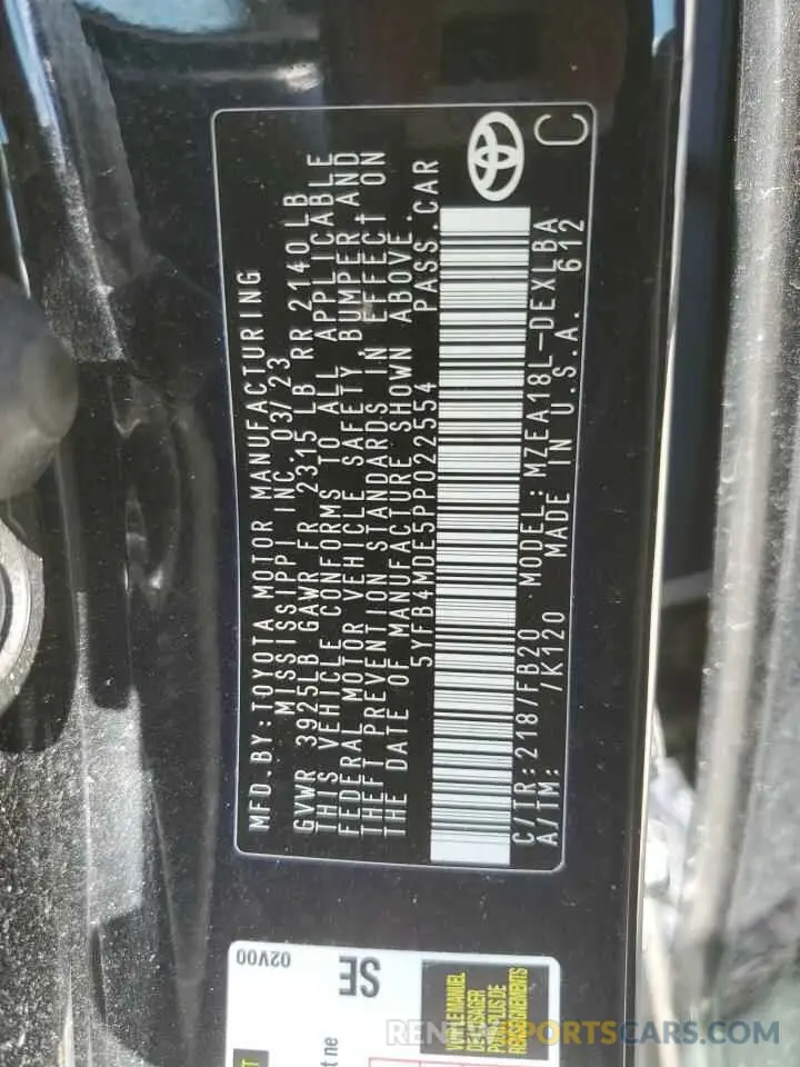 12 Photograph of a damaged car 5YFB4MDE5PP022554 TOYOTA COROLLA 2023
