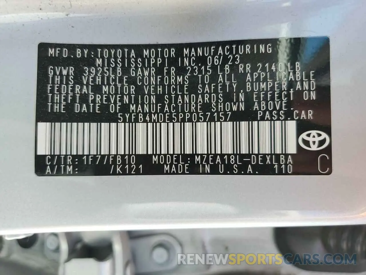 14 Фотография поврежденного автомобиля 5YFB4MDE5PP057157 TOYOTA COROLLA 2023