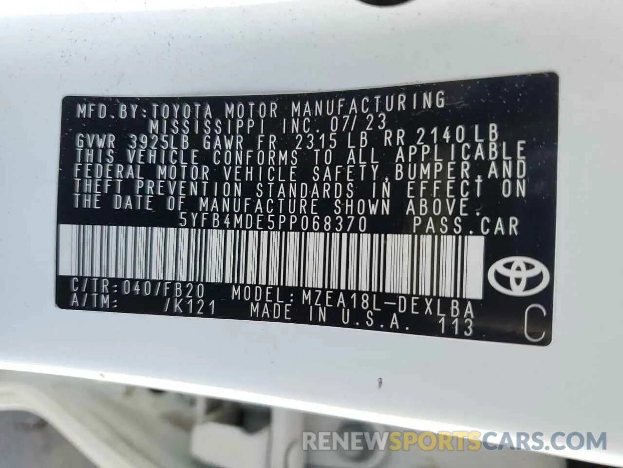 12 Фотография поврежденного автомобиля 5YFB4MDE5PP068370 TOYOTA COROLLA 2023