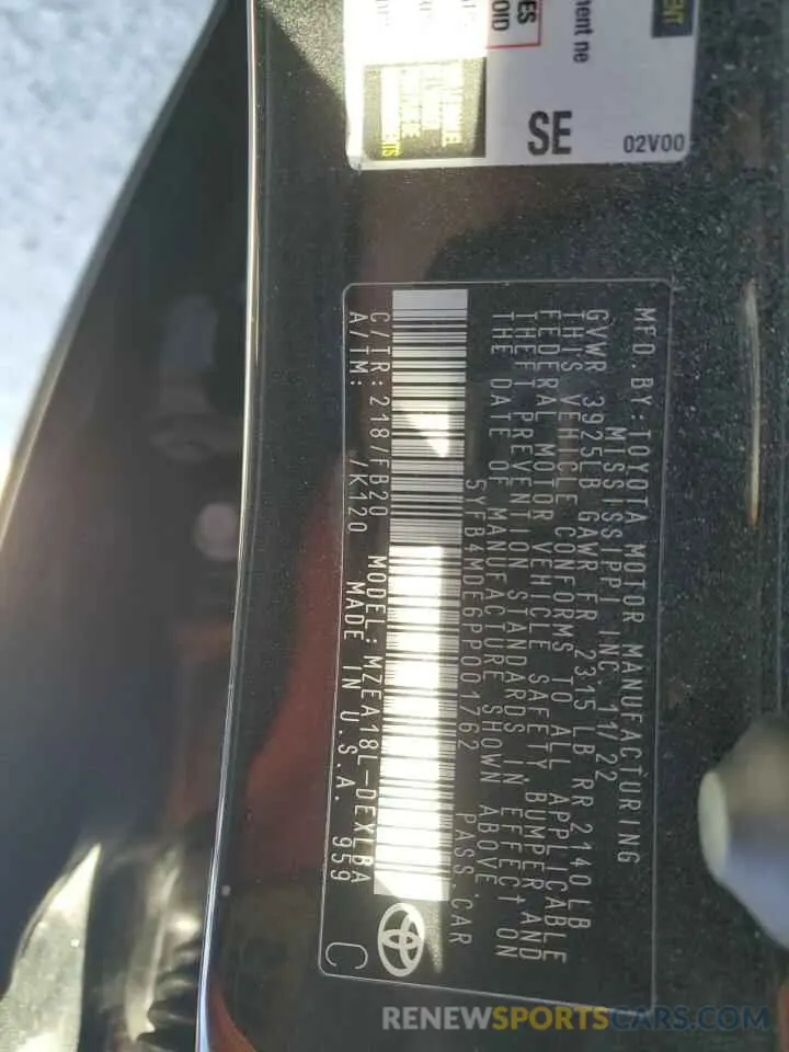 12 Фотография поврежденного автомобиля 5YFB4MDE6PP001762 TOYOTA COROLLA 2023