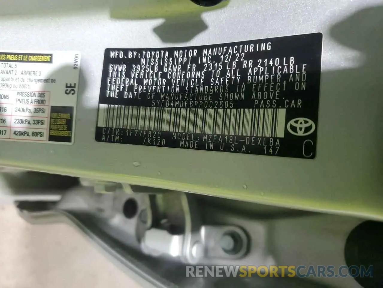 12 Фотография поврежденного автомобиля 5YFB4MDE6PP002605 TOYOTA COROLLA 2023