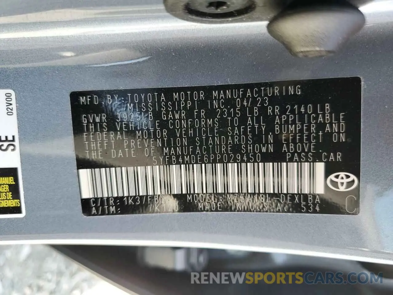 13 Фотография поврежденного автомобиля 5YFB4MDE6PP029450 TOYOTA COROLLA 2023
