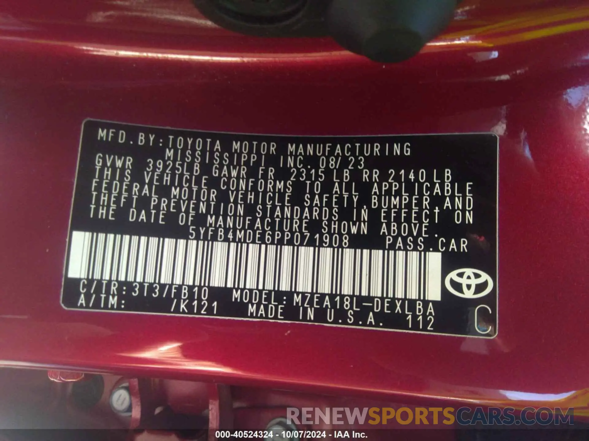 9 Photograph of a damaged car 5YFB4MDE6PP071908 TOYOTA COROLLA 2023