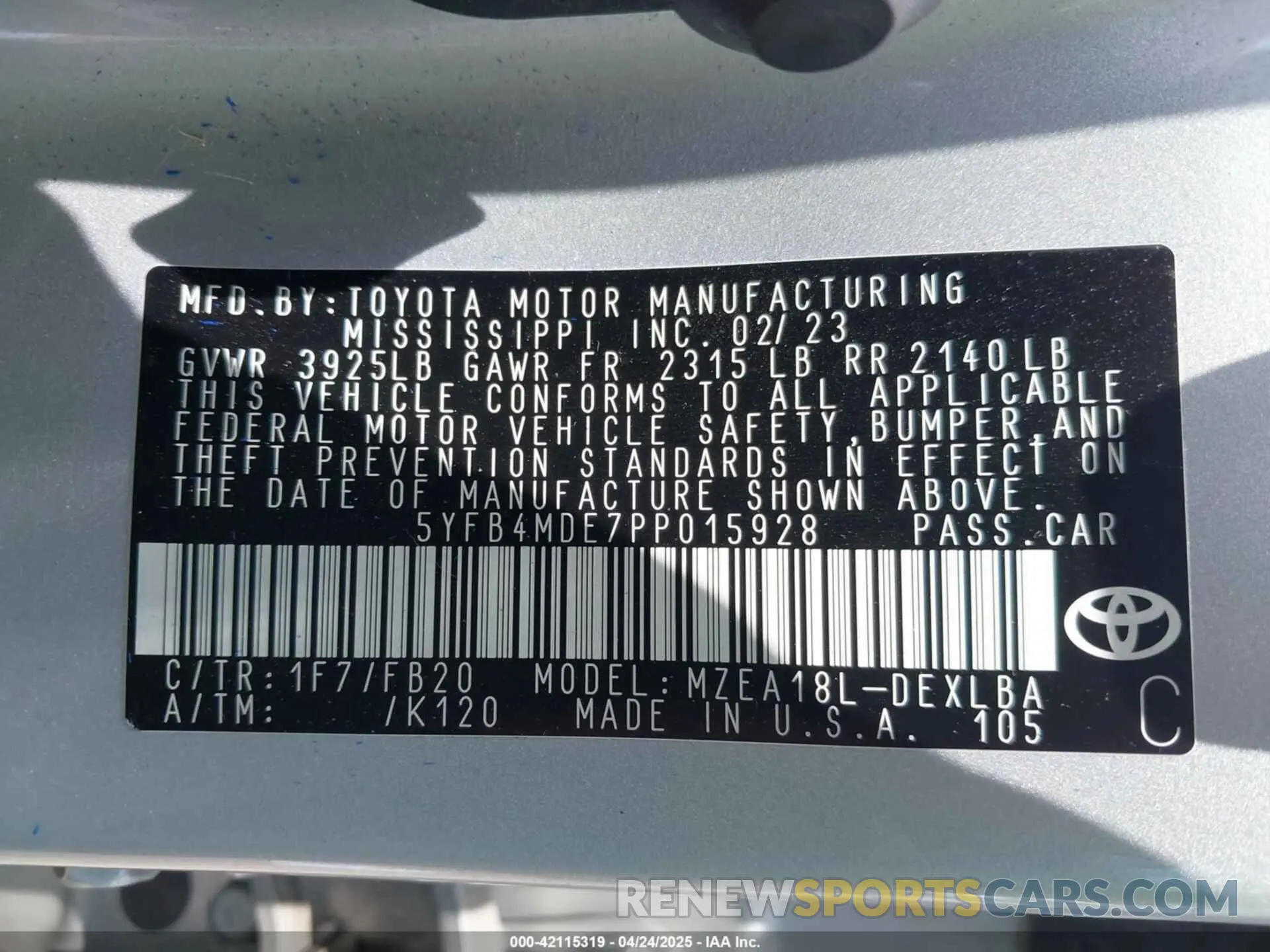 9 Фотография поврежденного автомобиля 5YFB4MDE7PP015928 TOYOTA COROLLA 2023
