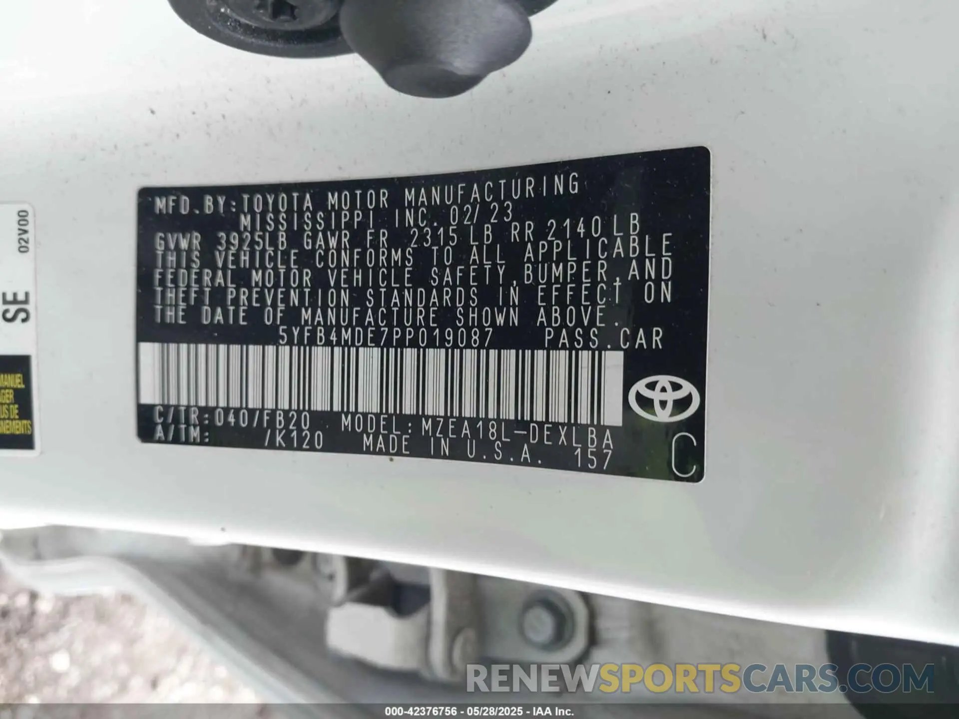 9 Photograph of a damaged car 5YFB4MDE7PP019087 TOYOTA COROLLA 2023