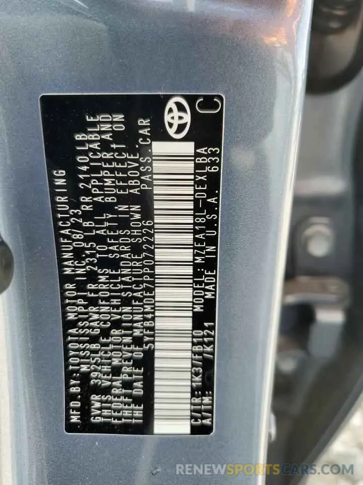 12 Фотография поврежденного автомобиля 5YFB4MDE7PP072226 TOYOTA COROLLA 2023