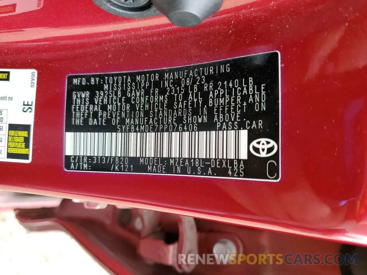 13 Фотография поврежденного автомобиля 5YFB4MDE7PP076406 TOYOTA COROLLA 2023