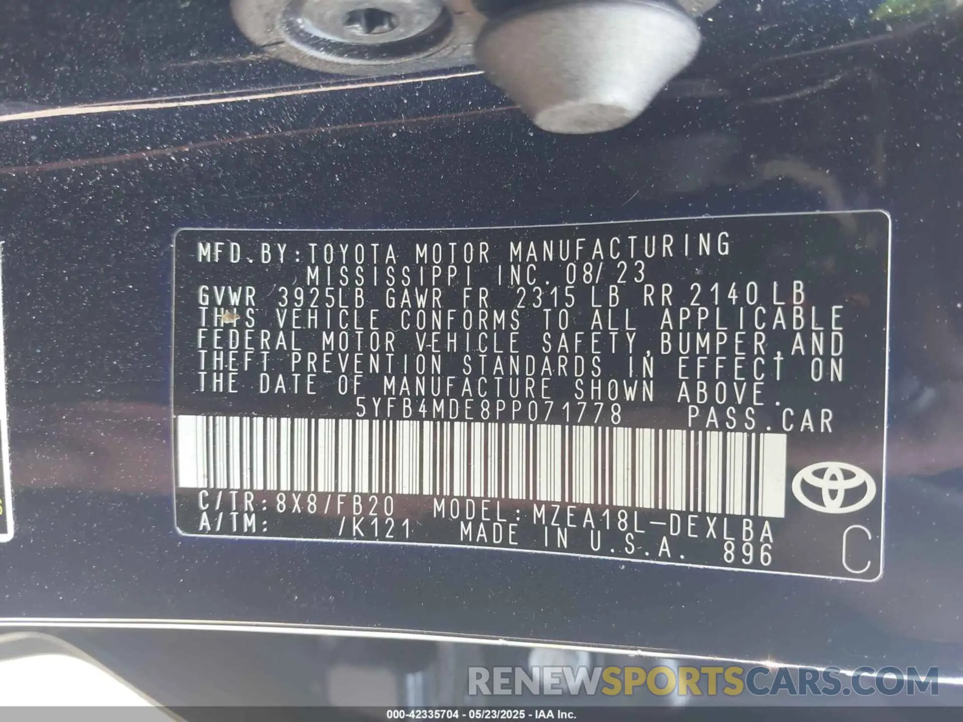 9 Фотография поврежденного автомобиля 5YFB4MDE8PP071778 TOYOTA COROLLA 2023