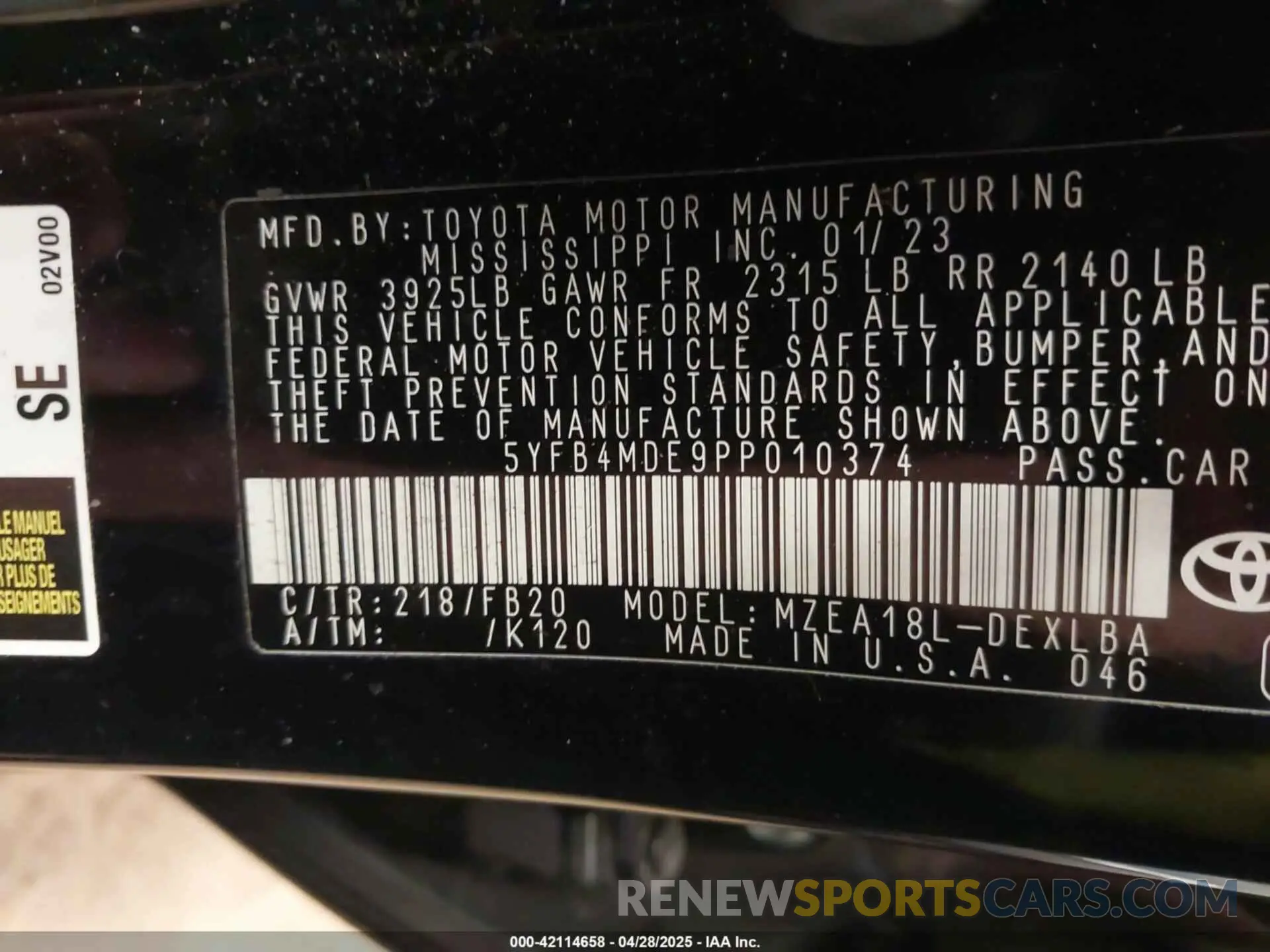 9 Photograph of a damaged car 5YFB4MDE9PP010374 TOYOTA COROLLA 2023